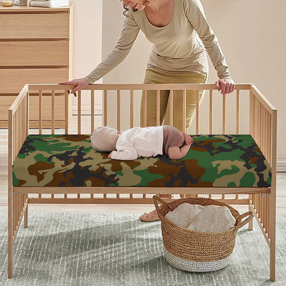 Green And Brown Camouflage Print Baby Crib Sheet