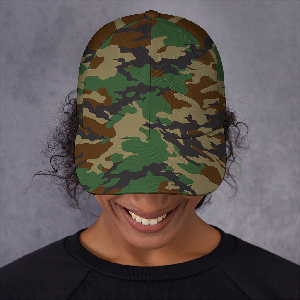 Green And Brown Camouflage Print Baseball Cap