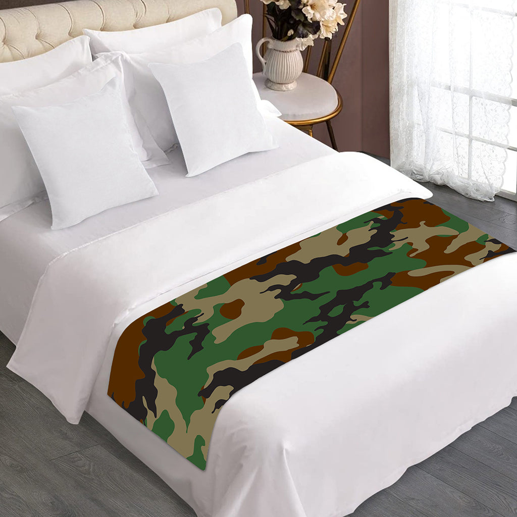 Green And Brown Camouflage Print Bed Runner