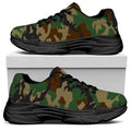 Green And Brown Camouflage Print Black Chunky Shoes
