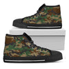 Green And Brown Camouflage Print Black High Top Sneakers