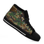 Green And Brown Camouflage Print Black High Top Sneakers
