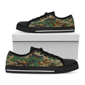 Green And Brown Camouflage Print Black Low Top Sneakers