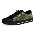 Green And Brown Camouflage Print Black Low Top Sneakers