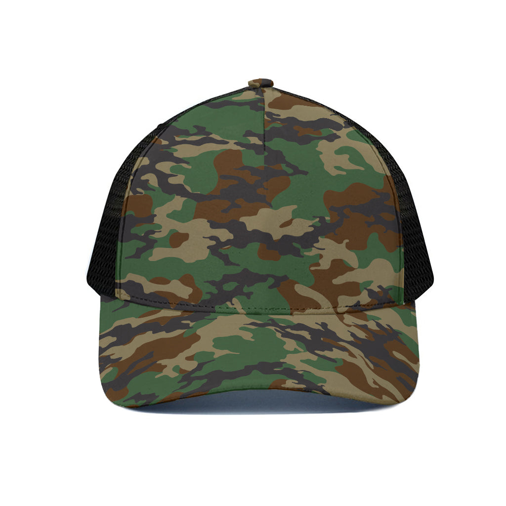Green And Brown Camouflage Print Black Mesh Trucker Cap