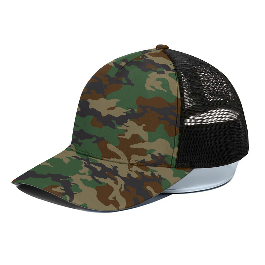 Green And Brown Camouflage Print Black Mesh Trucker Cap
