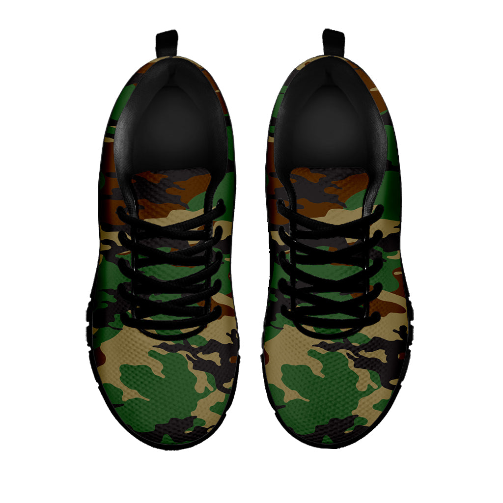 Green And Brown Camouflage Print Black Running Shoes