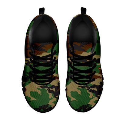 Green And Brown Camouflage Print Black Running Shoes