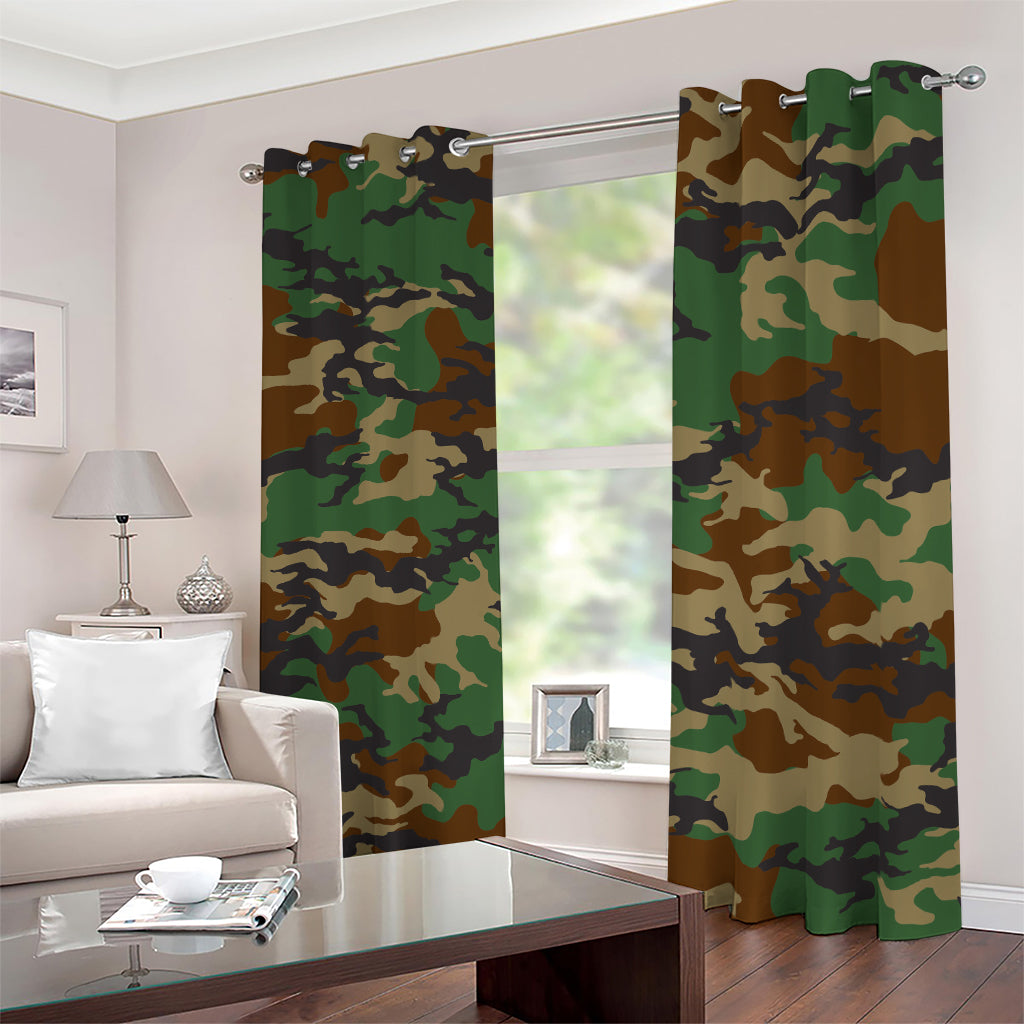 Green And Brown Camouflage Print Blackout Grommet Curtains