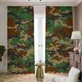 Green And Brown Camouflage Print Dimout Pencil Pleat Curtains