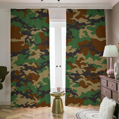 Green And Brown Camouflage Print Blackout Pencil Pleat Curtains