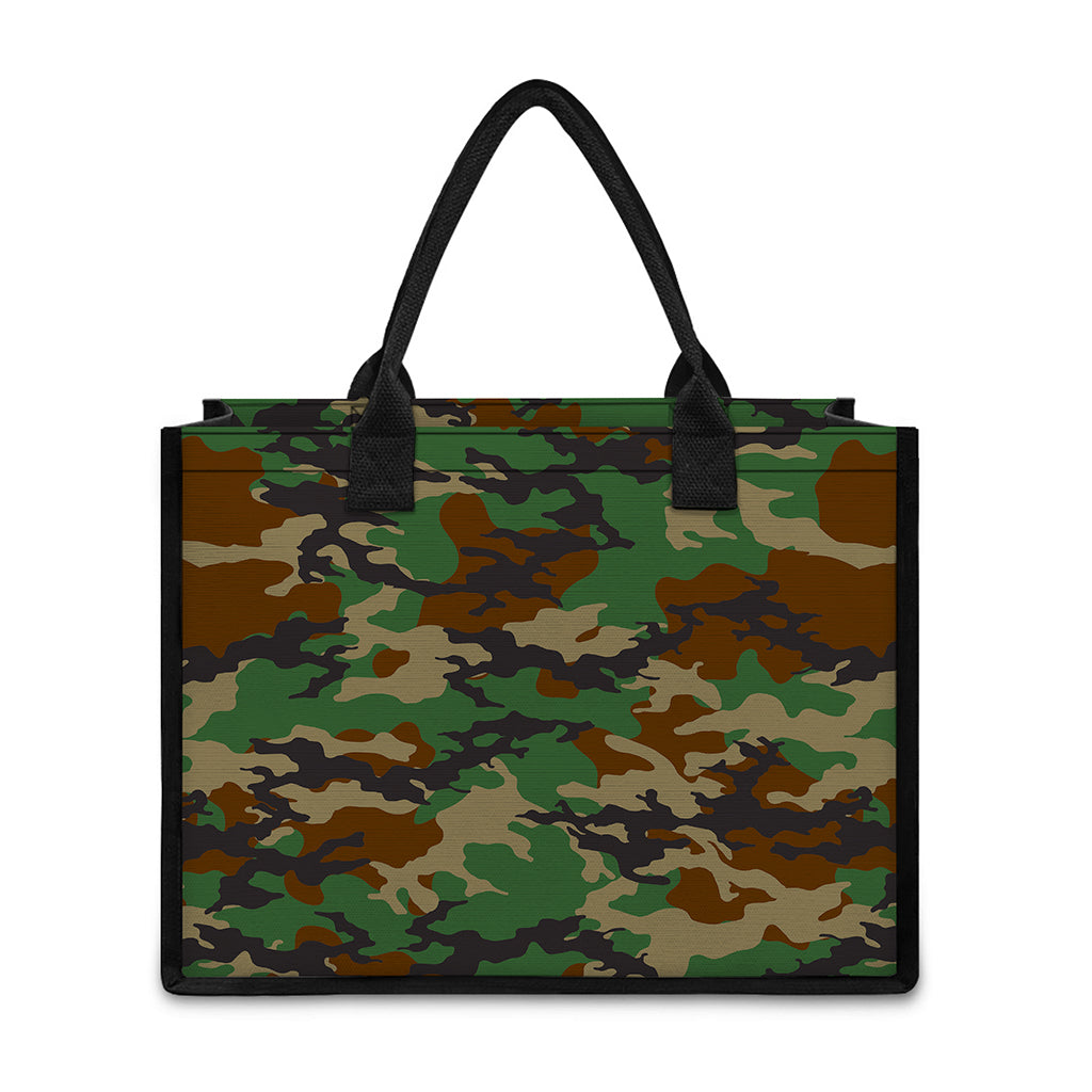 Green And Brown Camouflage Print Canvas Tote Bag