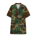Green And Brown Camouflage Print Cotton Hawaiian Shirt
