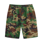 Green And Brown Camouflage Print Cotton Shorts