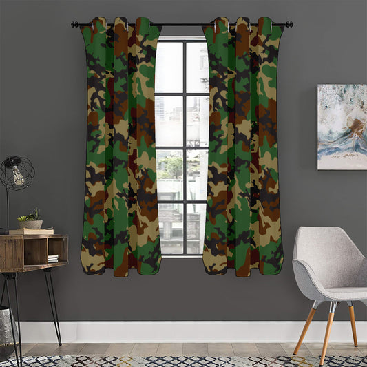 Green And Brown Camouflage Print Curtain