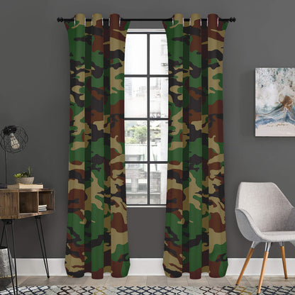 Green And Brown Camouflage Print Curtain