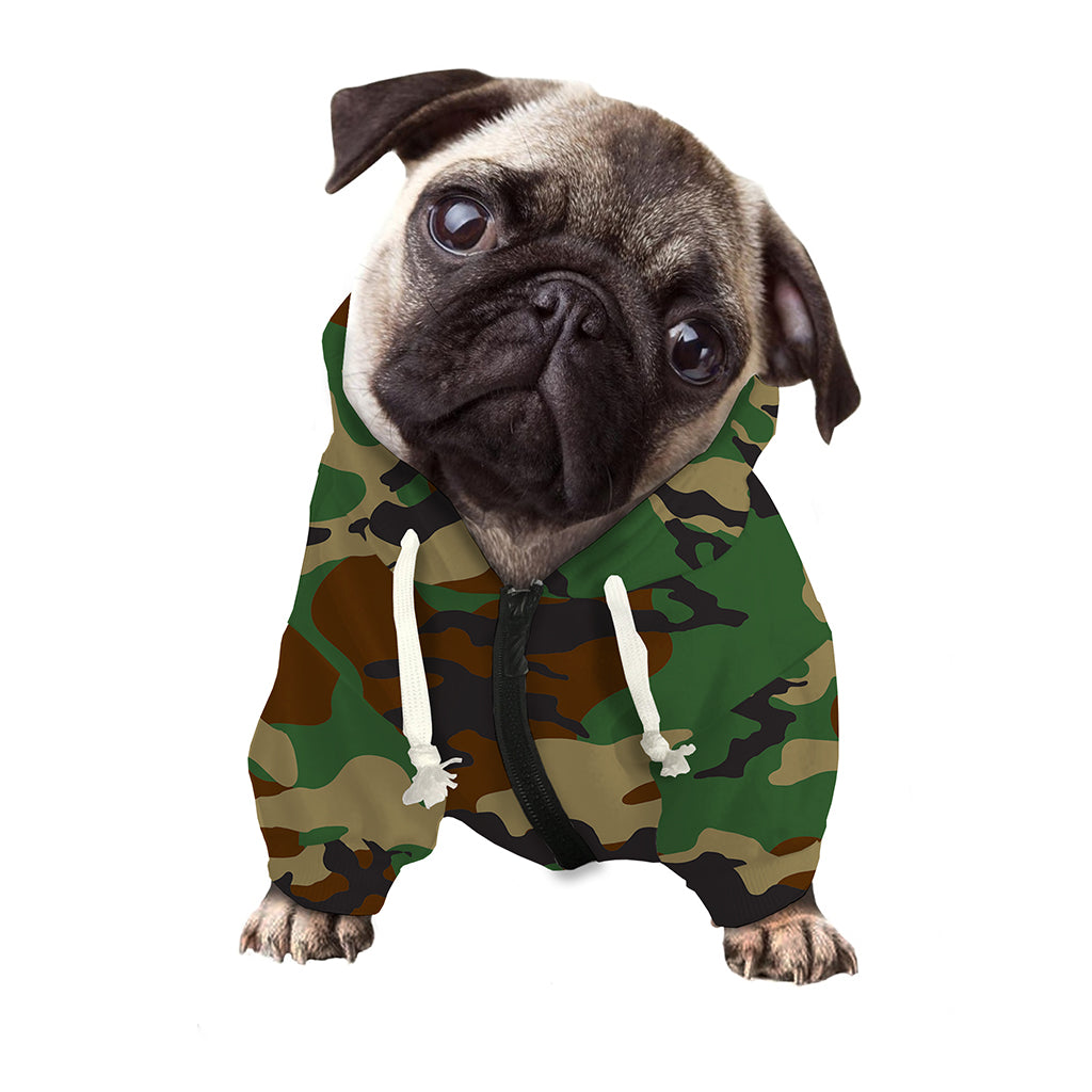 Green And Brown Camouflage Print Dog Zip Up Hoodie
