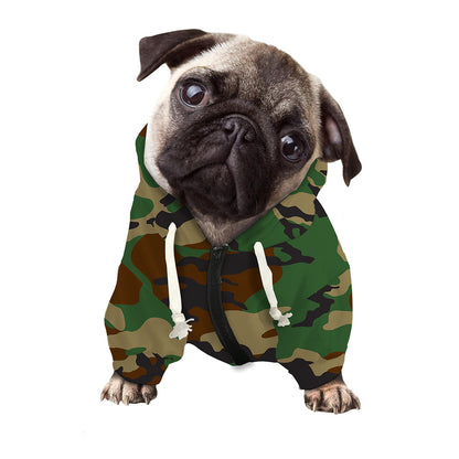 Green And Brown Camouflage Print Dog Zip Up Hoodie