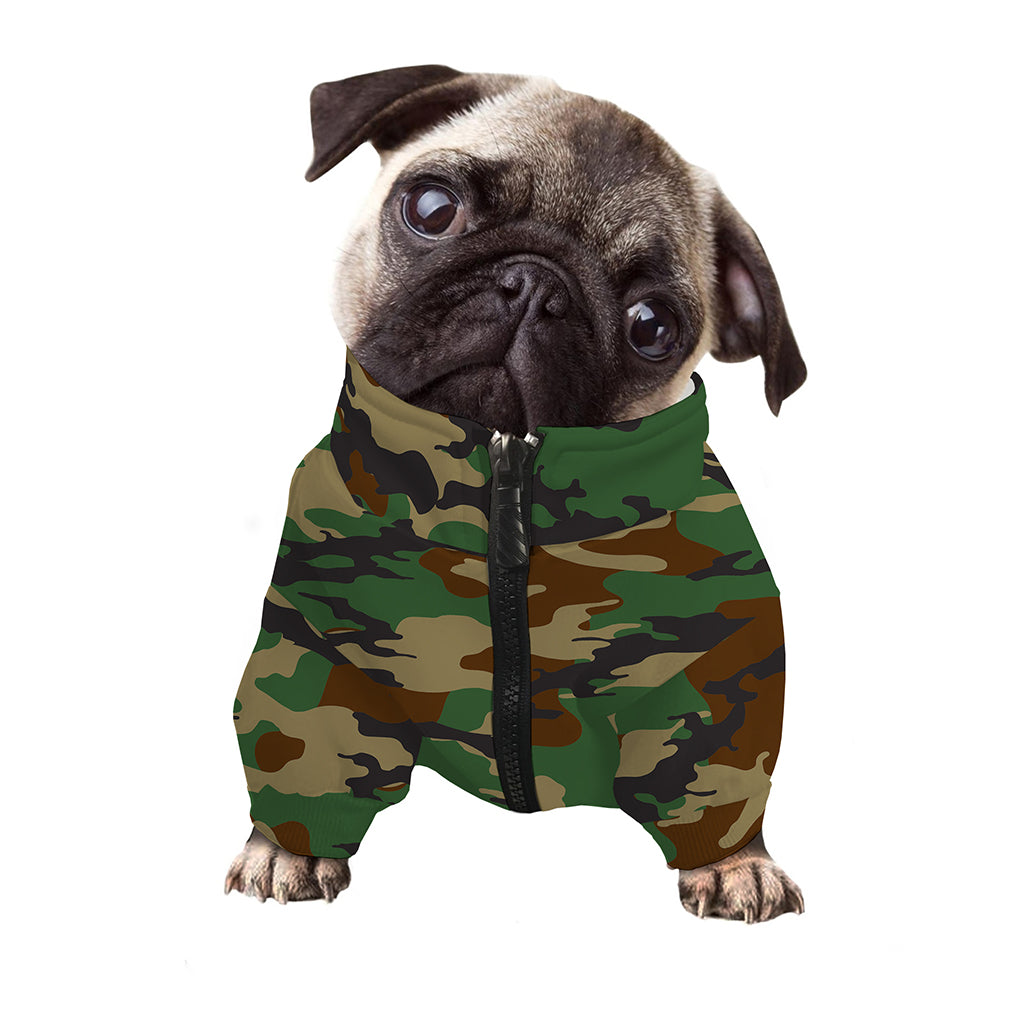 Green And Brown Camouflage Print Dog Zip Up Jacket