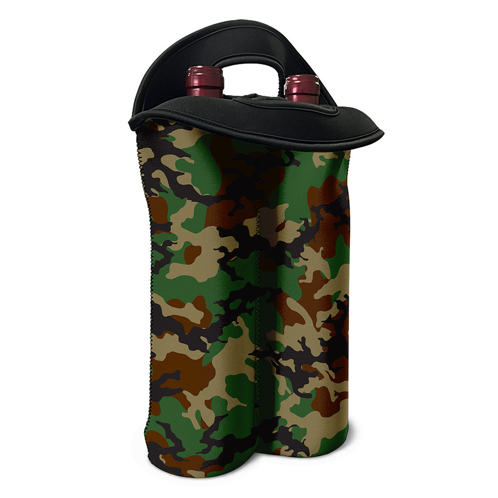 Green And Brown Camouflage Print Double Neoprene Wine Tote