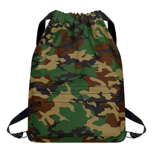 Green And Brown Camouflage Print Drawstring Backpack