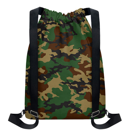 Green And Brown Camouflage Print Drawstring Backpack