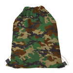Green And Brown Camouflage Print Drawstring Bag