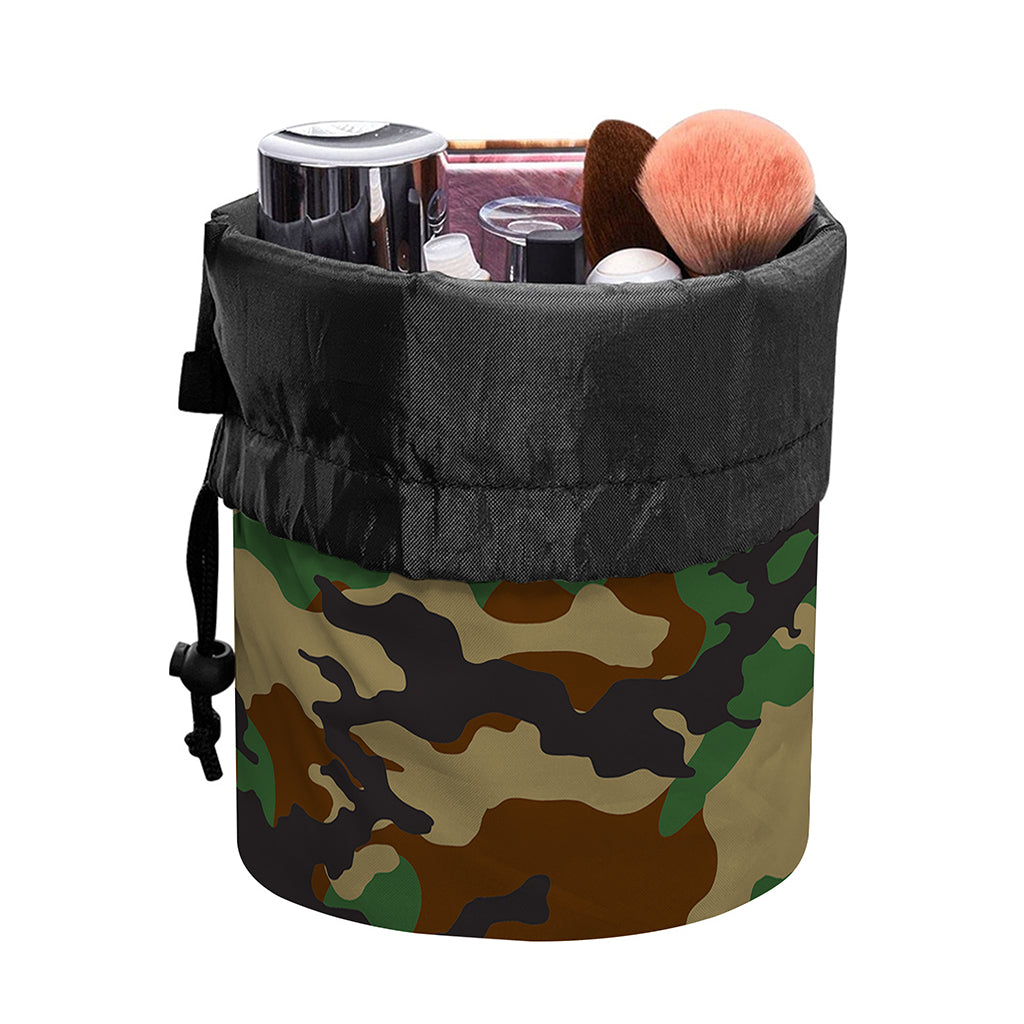 Green And Brown Camouflage Print Drawstring Makeup Bag