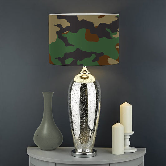 Green And Brown Camouflage Print Drum Lamp Shade