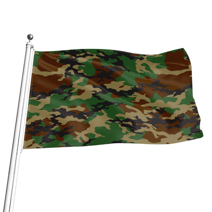 Green And Brown Camouflage Print Flag