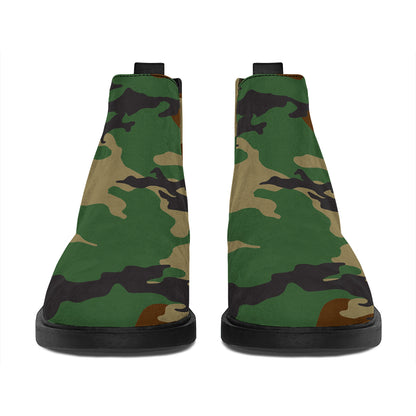 Green And Brown Camouflage Print Flat Ankle Boots