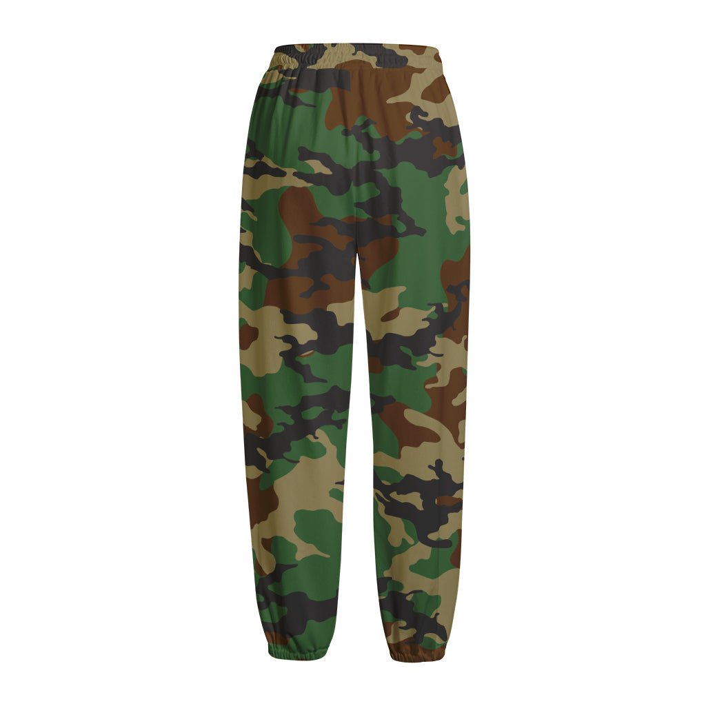Green And Brown Camouflage Print Fleece Lined Knit Pants