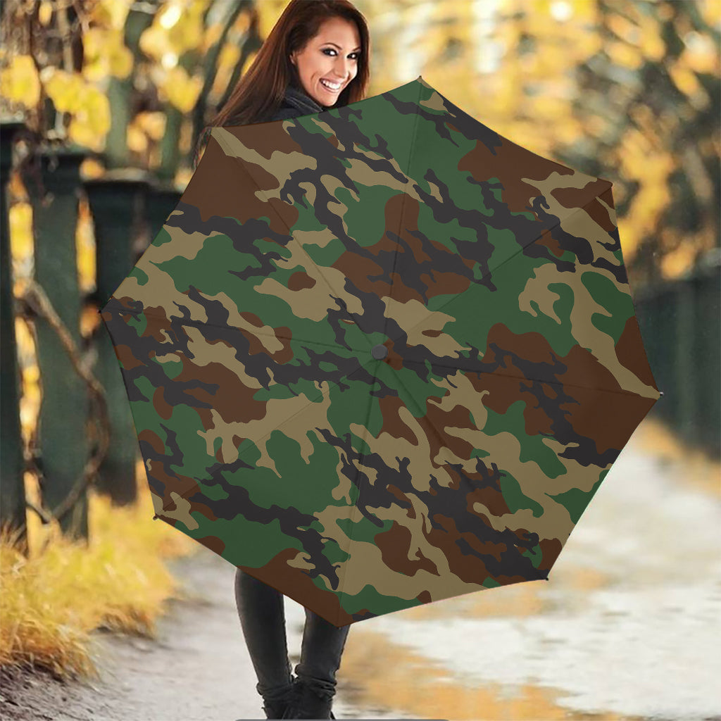 Green And Brown Camouflage Print Foldable Umbrella