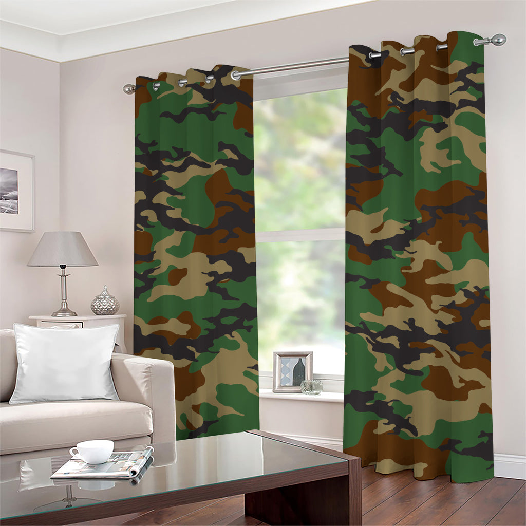 Green And Brown Camouflage Print Grommet Curtains