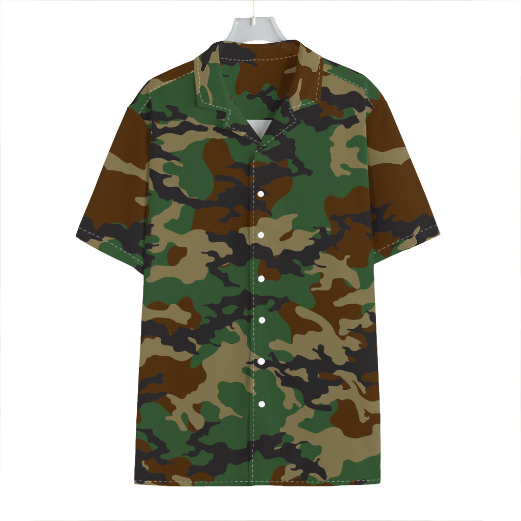 Green And Brown Camouflage Print Hawaiian Shirt