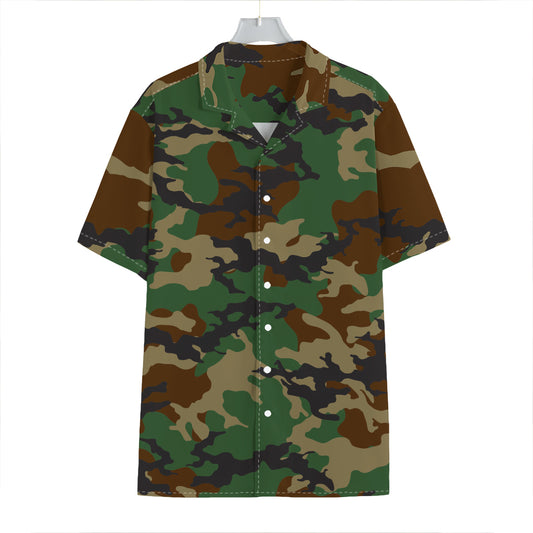 Green And Brown Camouflage Print Hawaiian Shirt