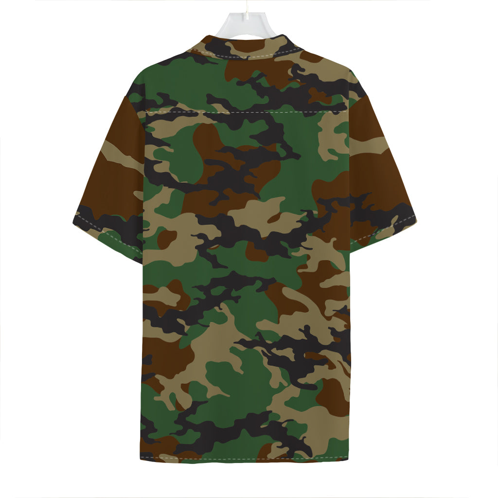 Green And Brown Camouflage Print Hawaiian Shirt
