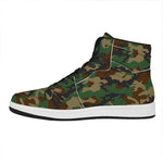 Green And Brown Camouflage Print High Top Leather Sneakers