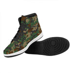 Green And Brown Camouflage Print High Top Leather Sneakers