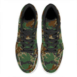 Green And Brown Camouflage Print High Top Leather Sneakers