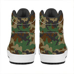Green And Brown Camouflage Print High Top Leather Sneakers
