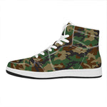 Green And Brown Camouflage Print High Top Leather Sneakers