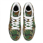 Green And Brown Camouflage Print High Top Leather Sneakers
