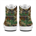 Green And Brown Camouflage Print High Top Leather Sneakers