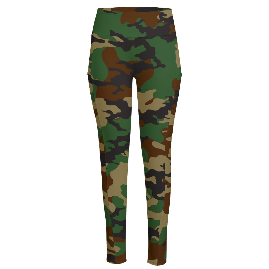 Green And Brown Camouflage Print High-Waisted Pocket Leggings
