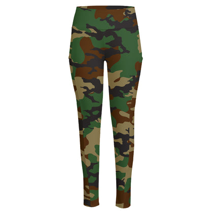 Green And Brown Camouflage Print High-Waisted Pocket Leggings