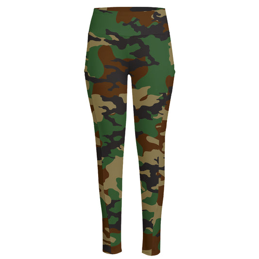 Green And Brown Camouflage Print High-Waisted Pocket Leggings