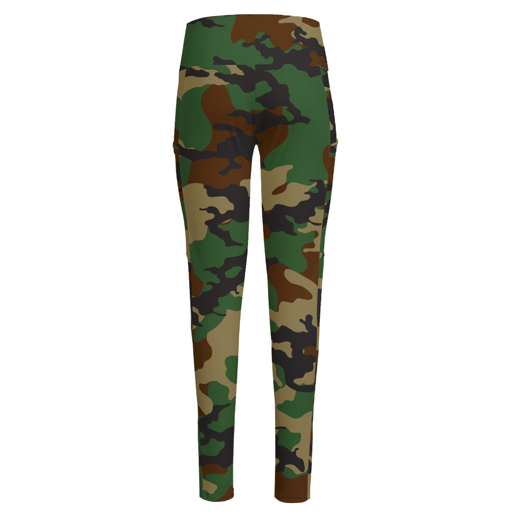 Green And Brown Camouflage Print High-Waisted Pocket Leggings
