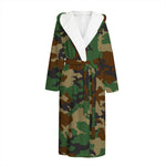 Green And Brown Camouflage Print Hooded Bathrobe