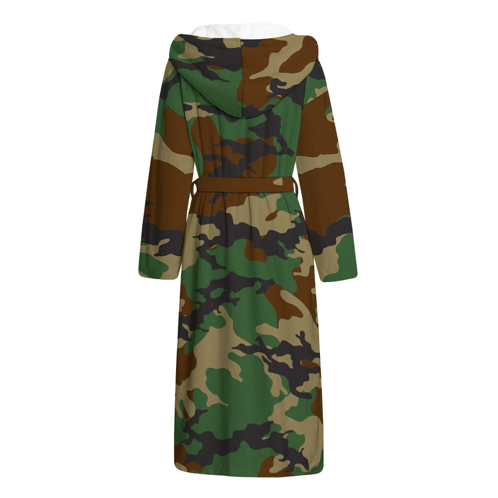 Green And Brown Camouflage Print Hooded Bathrobe